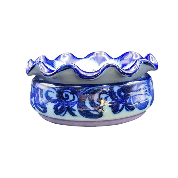 Vestal Alcobaca Portugal Two (2) Tier Trinket Dish #520 Hand Painted Signed - Picture 2 of 12